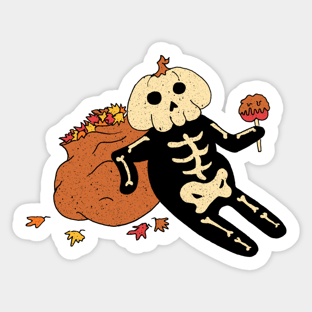 Little Pumpkin Head Skeleton Spooky Cute Halloween Drawing Sticker by Awful Waffle Press